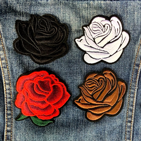Rose Patches/Red/Black/White/Brown - Embroidered Iron-On For Your Backpack, Purse, Hat, Jacket– Vintage Biker Flower Nature Style