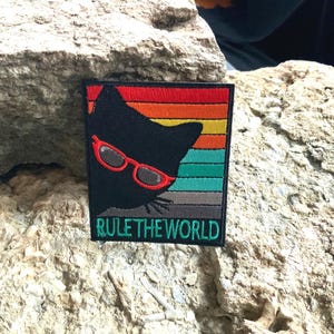 Rule The World Cat Patch - Embroidered Iron-On For Your Backpack, Purse, Hat, Jacket– Funny Meme Humor Happiness Rainbow Kitty Lover Gift