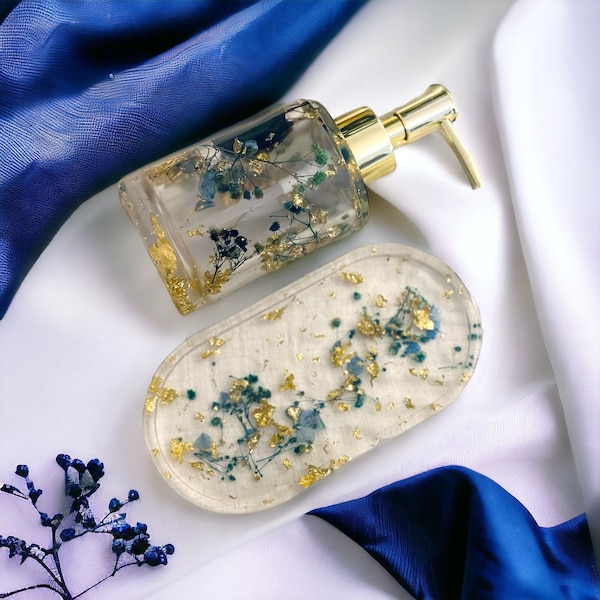 Seifenspender Epoxidharz / Resin Blaue Blumen