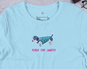 Listo para el invierno / Camiseta divertida de perro salchicha: linda camiseta de perro salchicha, regalo benéfico para amantes de los perros salchicha, camiseta humorística de perro salchicha