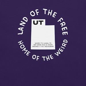 Camiseta del estado de Utah, camiseta con el mapa de Utah, camiseta con leyes estatales raras, camiseta con gráficos de Utah, camiseta con ciudades de Utah, camiseta ingeniosa, camiseta con estados de EE. UU.