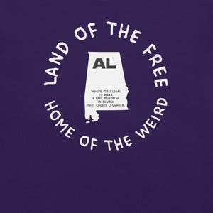 Chemise État de l'Alabama, chemise carte de l'Alabama, t-shirt lois étranges de l'État, t-shirt graphique Alabama, chemise villes de l'Alabama, t-shirt spirituel, t-shirt États-Unis