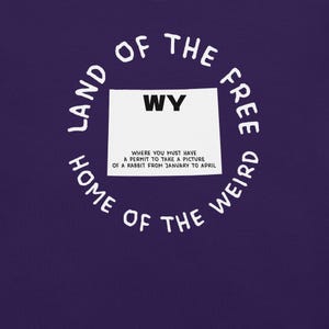 Camiseta del estado de Wyoming, camiseta con el mapa de Wyoming, camiseta con leyes estatales raras, camiseta con gráficos de Wyoming, camiseta con ciudades de Wyoming, camiseta ingeniosa, camiseta con estados de EE. UU.