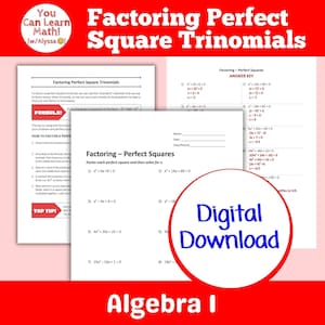 Factoring Perfect Square Trinomials | Factor Quadratics Worksheet |  Algebra I Digital Download | Includes Teaching Page, Worksheet, & Key