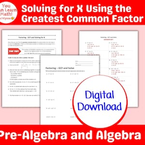 GCF Greatest Common Factor Polynomials Solve for X Worksheet | Pre-Algebra Algebra I Digital Download | Teaching Page, Worksheet, & Key