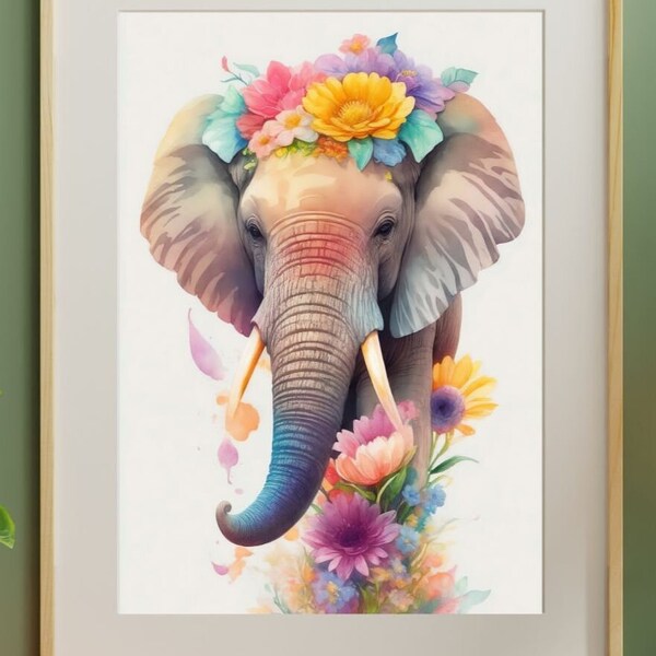 Elefante floral en acuarela