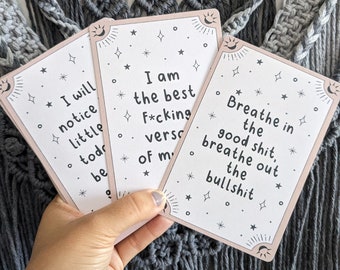 Sweary Affirmation Cards, Tarot cards, Funny Daily affirmation, Confidence Boost, Spiritual, Zen Self care, Adult Encouragement Card x8