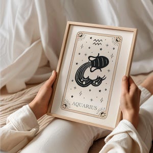 Aquarius Sternzeichen Druck, Sternzeichen Wandkunst, Tarot Karte, Boho Schlafzimmer Dekor, spirituelles Horoskop, Astrologie, Geschenk - ungerahmt oder digital
