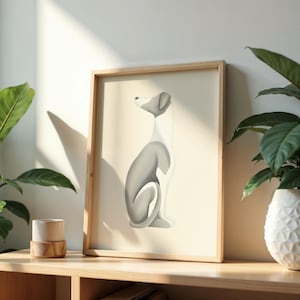 Grey Whippet Art Print: Long Dog Portrait, Sighthound Decor (Unframed or Digital)
