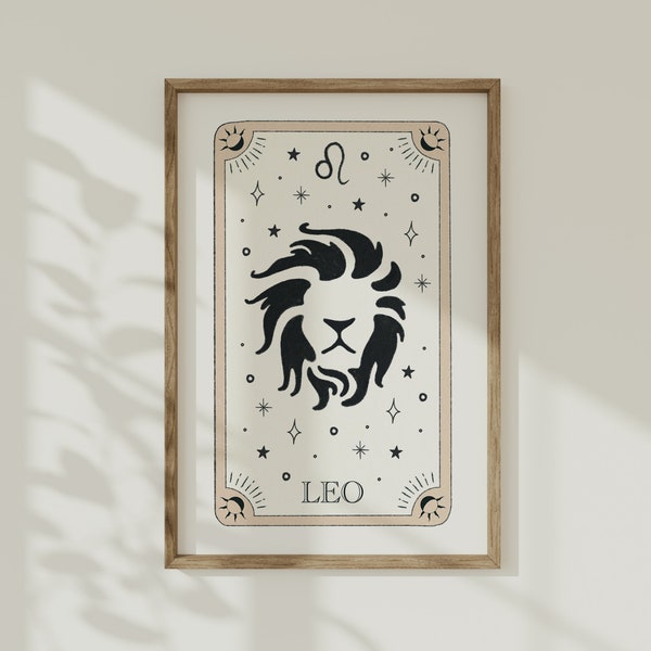 Leo Star Sign Print, Zodiac Wall Art, Tarot Card, Boho Bedroom Decor, Spiritual Horoscope, Astrology, Star Sign Gift - Unframed or Digital