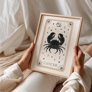 Impression signe astrologique cancer, art mural zodiaque, carte de tarot, décoration de chambre à coucher bohème, horoscope spirituel, astrologie, cadeau - sans cadre ou numérique