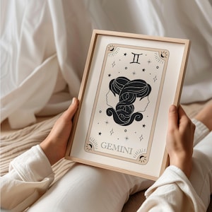 Zwillinge Sternzeichen Wand Kunst, Tarot Karte, Boho Schlafzimmer Dekor, spirituelles Horoskop, Astrologie, Geschenk - ungerahmt oder digital