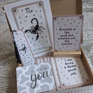 Skorpion Geschenkbox, Sternzeichen Skorpion, Affirmationen, Astrologie, August / September Geburtstag, Selbstfürsorgegeschenk