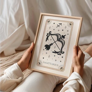 Impression signe astrologique Sagittaire, art mural zodiaque, carte de tarot, décoration de chambre bohème, horoscope spirituel, astrologie, cadeau - sans cadre ou numérique