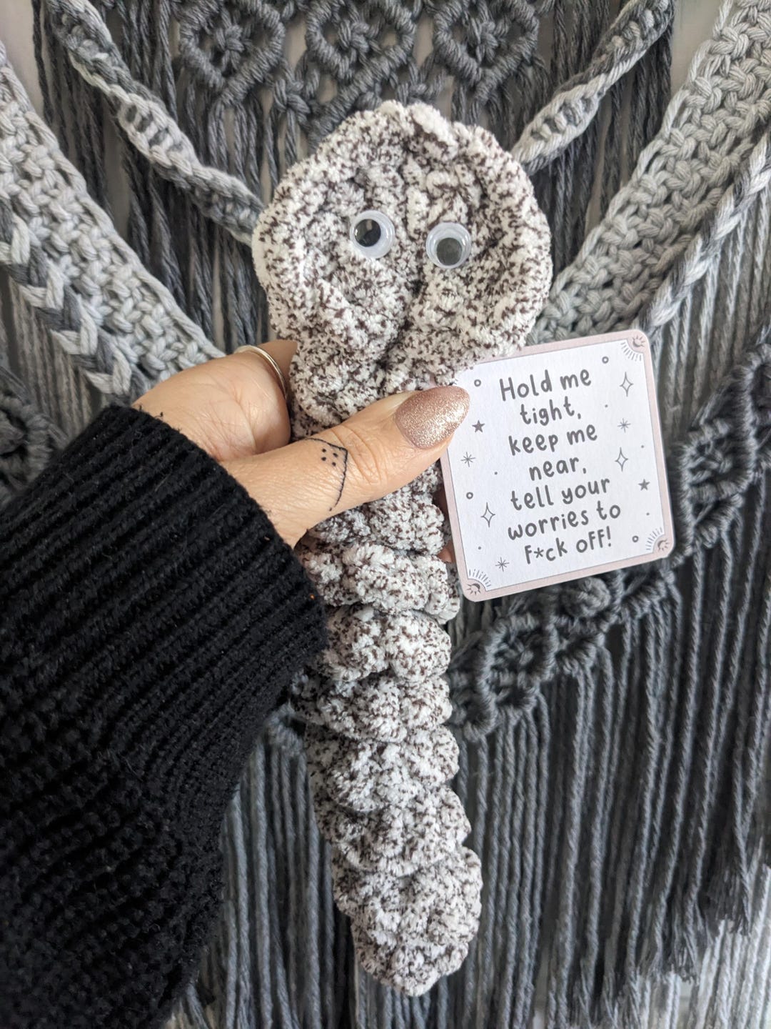 Sarcastic Crochet Worry Worm for Adults: Plush Emotional Support Buddy ...
