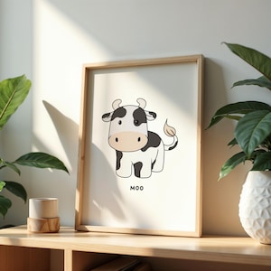 Cow Wall Art Print, Cow Illustration, Cute Cartoon Cow, Baby Cow Nursery Animal Wall Art, Moo, Funny Cow - Unframed or Digital