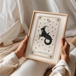 Impression signe astrologique Capricorne, art mural zodiaque, carte de tarot, décoration de chambre bohème, horoscope spirituel, astrologie, cadeau - sans cadre ou numérique