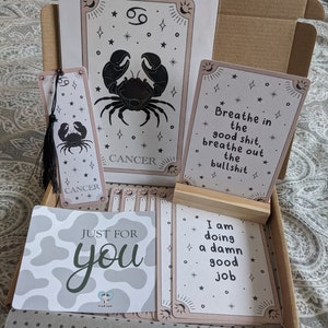 Krebs Geschenkbox, Sternzeichen Krebs, Affirmationen, Astrologie, Sternzeichen Krebs, Juni / Juli Geburtstag, Selfcare, Just weil