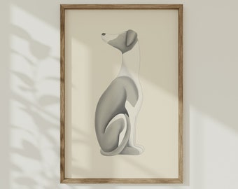 Grauer Whippet-Druck, langer Hunde-Wandkunst, Windhund, Windhund, Lurcher, Iggy, Hundeportrait, Heimdekoration – ungerahmt oder digital