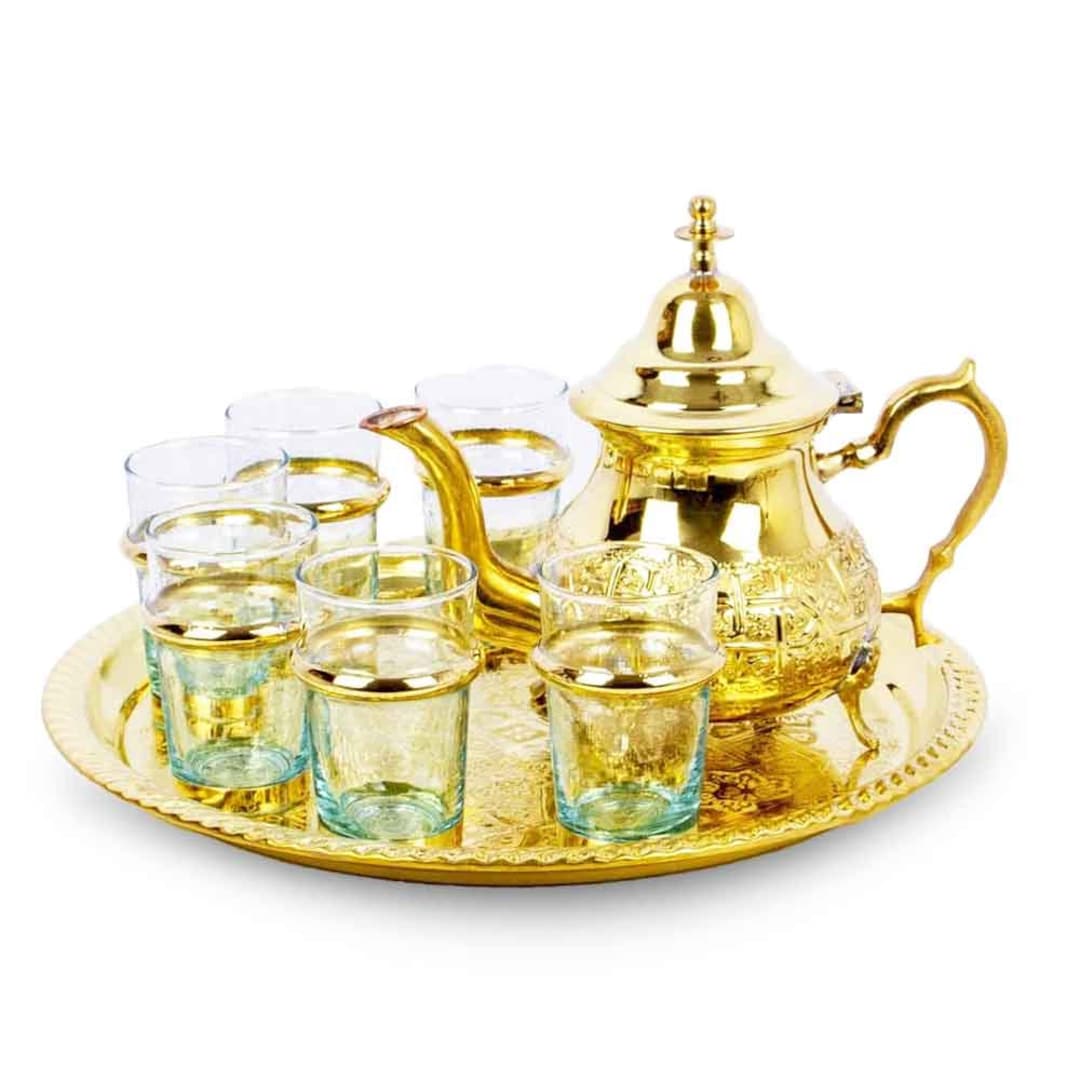 Vintage Moroccan Tea Glass Set 6 Glasses Teapot Tray Etsy