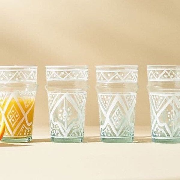 Set of 6 Beldi Glasses Vintage Moroccan Tea Glasses Artisanal Style Cups With Assorted Designs.