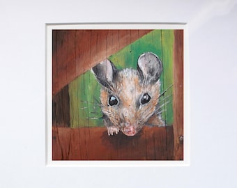 Mouse Portrait Print, Matted Whimsical Wall Art