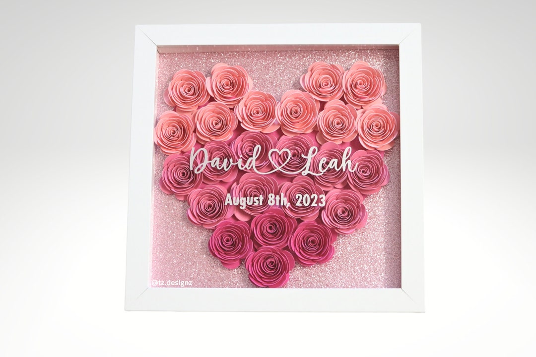 Couples Heart Flower Shadow Box Anniversary, Wedding, Birthday Etsy