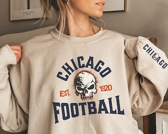 Chicago Football Sweatshirt, Football Shirt, Football Clothes, Football Sunday, Chicago Gifts, Retro Football Sweater, Skull Shirt