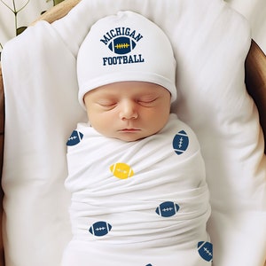 Michigan Football, Infant Swaddle and Hat Set, University, Michigan Swaddle and Beanie Set, College Football, Baby Blanket