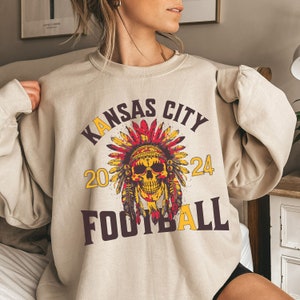 Kansas City Football Skull Sweatshirt, Kansas City Skull Shirt, Kansas City Sweater, Football Crewneck, Football