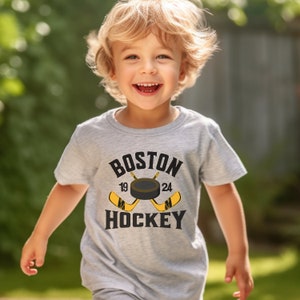 Toddler 2T, 3T, 4T, 5/6T Hockey Shirt, Boston Shirt, Boston Hockey Tshirt, Retro Hockey Crewneck, Boston Hockey Kids Shirt image 2