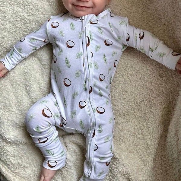 Bamboo Pajamas- Coconut Print- Baby & Children’s Bamboo Convertible Footie Pajamas- Coconut Baby- Children's Sleepwear- Baby Clothes