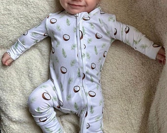 Bamboo Pajamas- Coconut Print- Baby & Children’s Bamboo Convertible Footie Pajamas- Coconut Baby- Children's Sleepwear- Baby Clothes