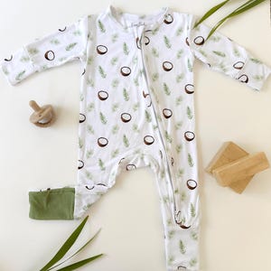 Bamboo Baby Pajamas: Coconut & Leaves Zip Footie - Convertible Sleepwear