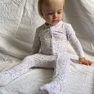Bamboo Baby Pajamas–Tropical Leopard Print–Neutral Aesthetic Soft Bamboo Footie– Baby & Toddler Pajamas–Soft Baby Sleepwear–Cozy Bamboo PJs