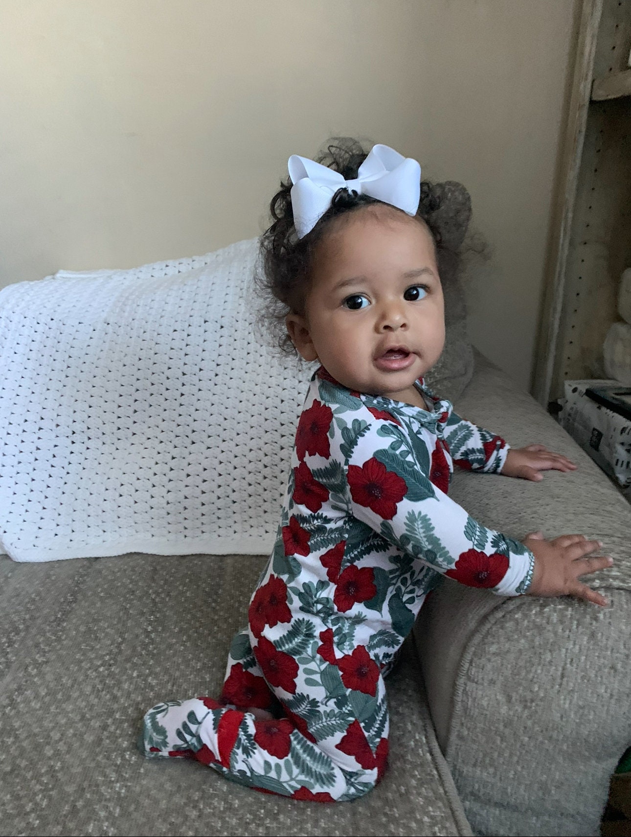 Bamboo Baby Pajamas – Red Hibiscus Tropical Print – Baby