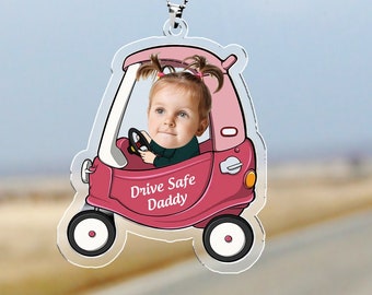 Customized Drive Safe Daddy Acrylic Car Hanging with Baby Photo Decoration - Personalized Father's Day Gift for New Dad & Husband