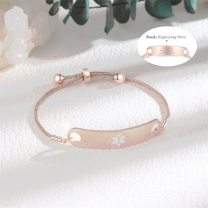 Custom Adjustable Medical Alert Bracelet for Women - Waterproof ICE Emergency Jewelry with ID & Medical - Perfect Gift for Mom