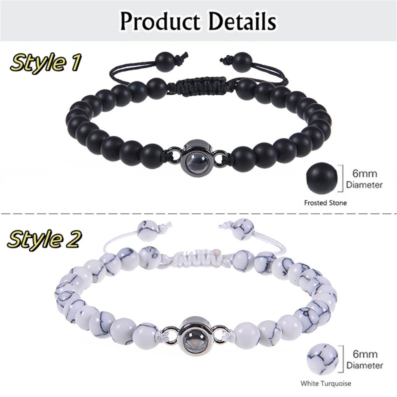 Custom Projection Beaded Braided Rope Bracelet: Keep Your Precious Memories Picture Inside Bracelet for Men, Mom,Couples,Families,Lovely Pet image 3