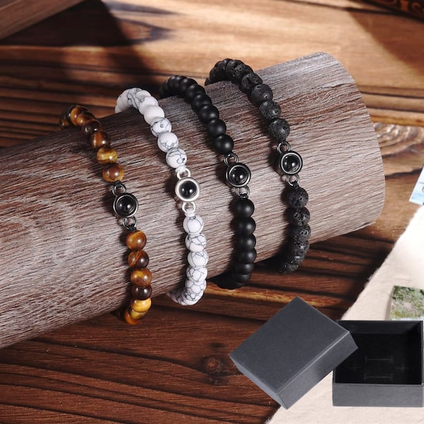 Pulsera de cuerda trenzada con cuentas de proyección personalizada: mantenga sus preciosos recuerdos en el interior de la pulsera para hombres, mamá, parejas, regalo del día del padre