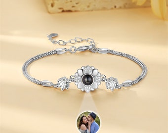 Bracelet projection photo pour femme, bracelet photo en argent sterling à breloques, image personnalisée à l'intérieur du bracelet, cadeaux pour petite amie maman