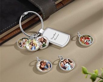 Personalisierte bunte Fotos Schlüsselanhänger, Gravieren Text & Foto doppelseitiges keychian für Frauen Männer Freund Muttertag Geschenke