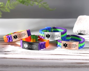 Adjustable Dopamine Color Medical Alert Bracelet for Kids - Emergency ID & Medical Bracelet for Families - ICE, Epilepsy, Diabetes, Autism