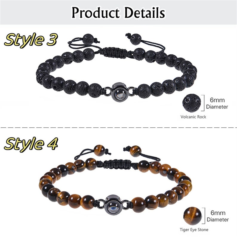Custom Projection Beaded Braided Rope Bracelet: Keep Your Precious Memories Picture Inside Bracelet for Men, Mom,Couples,Families,Lovely Pet image 4