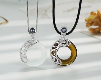 Colliers de projection de photo en pierre de quartz personnalisés en cristal, collier d'opale, collier pendentif de projection personnalisé, collier de couples, cadeau commémoratif