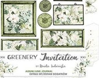 Collection Greenery Invitation, Craft O'Clock, Junk Journal Extras set for Cutting, Scrapbooking Paper set 6x12 12 sheets, Card Stock