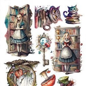 6 x 12, 12 feuilles, jeu d'extras pour la découpe, monde enchanté - Après Alice, art alchimie, jeu de papier de scrapbooking, stock de cartes