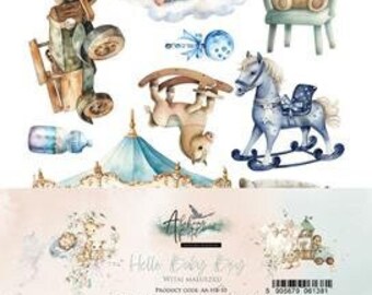 6x12, 8 sheets, Extras set for Cutting, Hello Baby – Boy, Art Alchemy, Scrapbooking Paper set, Card Stock