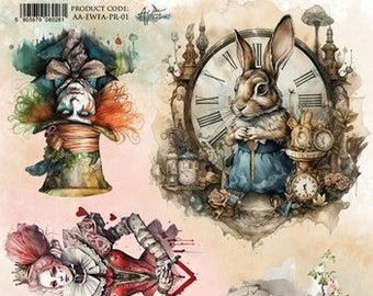 A4, Rice Paper, Art Alchemy, Collection Enchanted World - Following Alice,  Decoupage Rice Paper, Journals, Cardmaking,