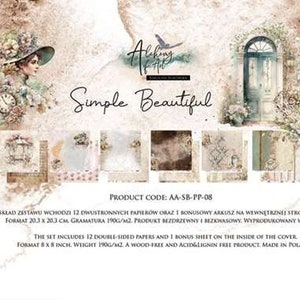 8x8, 12 fogli, Art Alchemy, Collezione Simple Beautiful, Set di carta per scrapbooking 8x8, Diari, Creazione di biglietti, Cartoncino